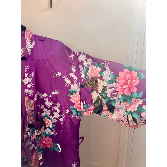Duster or robe purple peacock floral pattern free size boho maximalist pink - Picture 4 of 7